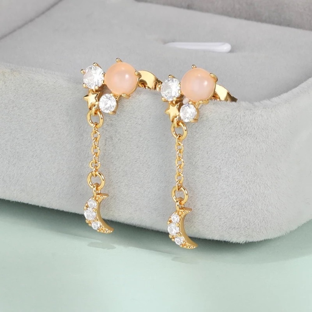 Gold Star & Moon Dangle Earrings